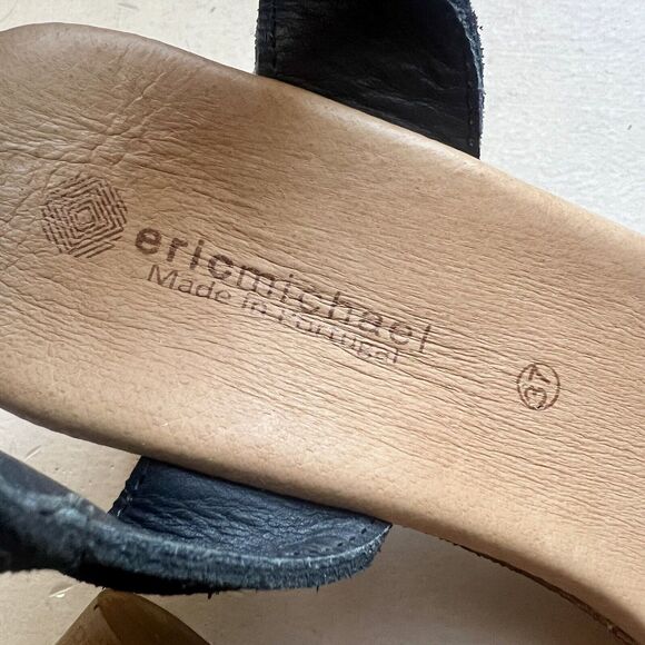 Eric Michael Rachel Black & Metallic Silver Sandals & Faux Wood Size EU 37 US 7 - Picture 13 of 16